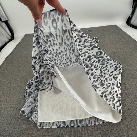 Sundown Mini Dress Lightweight Leopard Print Ruffled Slit V-Neck Spaghetti Strap - Picture 7 of 15